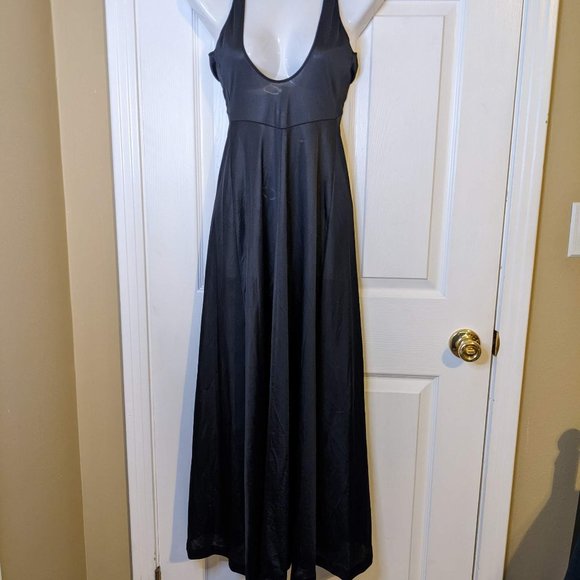 Formfit Rogers Vintage Black Satin & Lace Sleeveless Maxi Nightgown Chemise - 6P - Picture 2 of 9